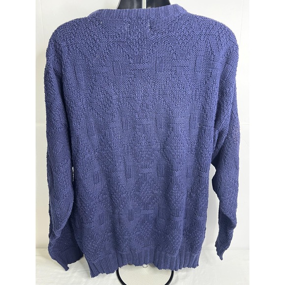 417 by Van Heusen Sweater Mens XL Navy Blue Textured Knit Made in USA Crewneck - Picture 3 of 5